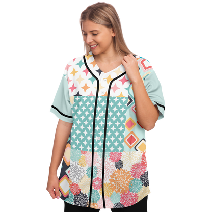 Old Miami Geo Trefoil Patchwork Eco-Poly Button Front Jersey