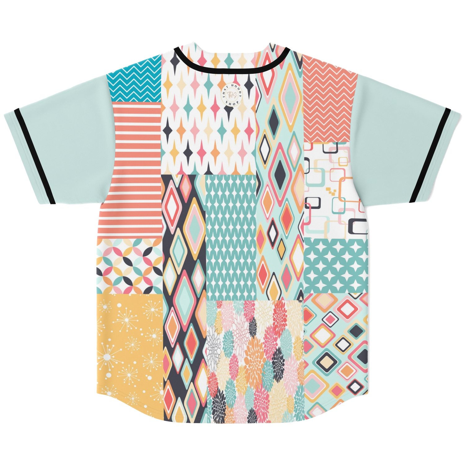 Old Miami Geo Trefoil Patchwork Eco-Poly Button Front Jersey