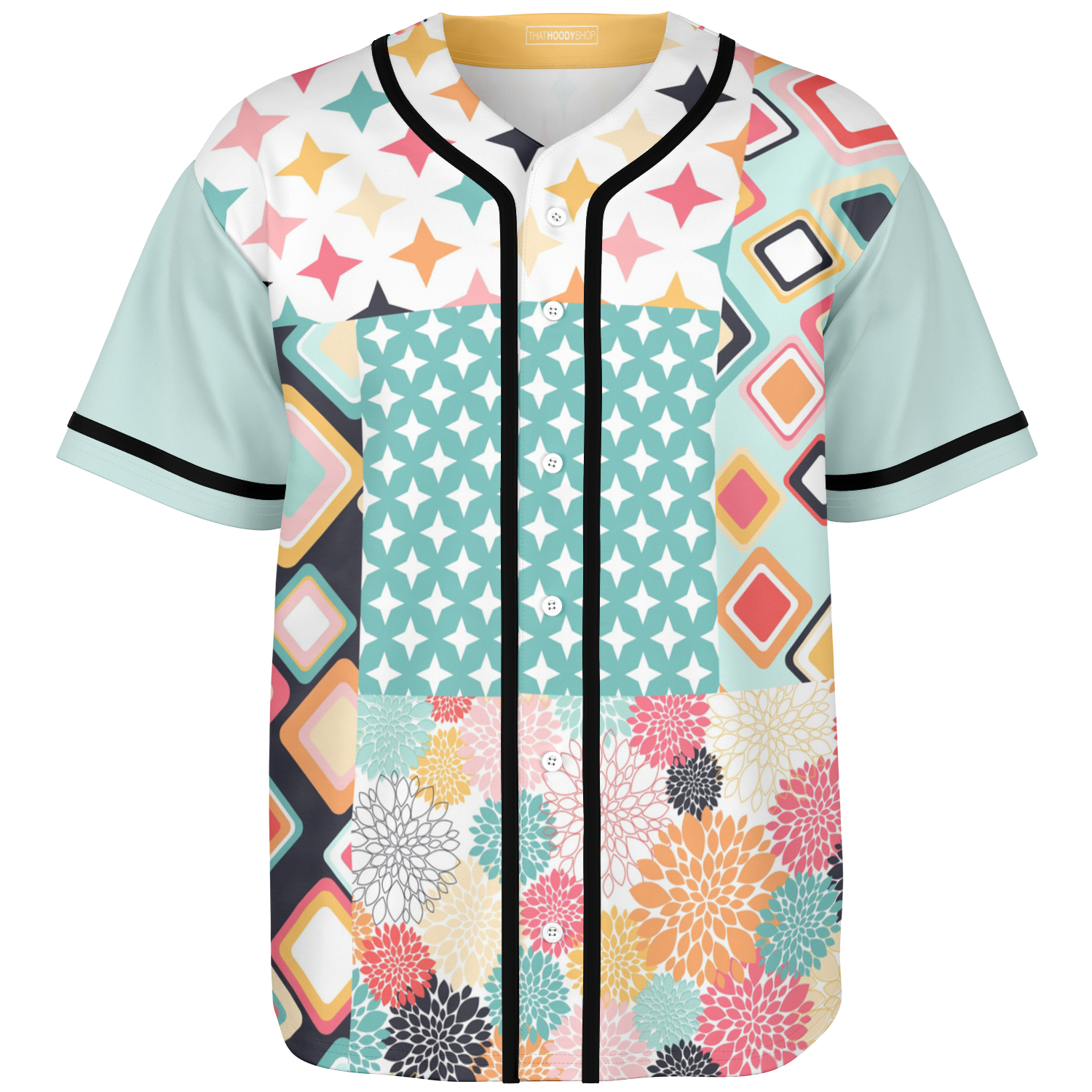 Old Miami Geo Trefoil Patchwork Eco-Poly Button Front Jersey