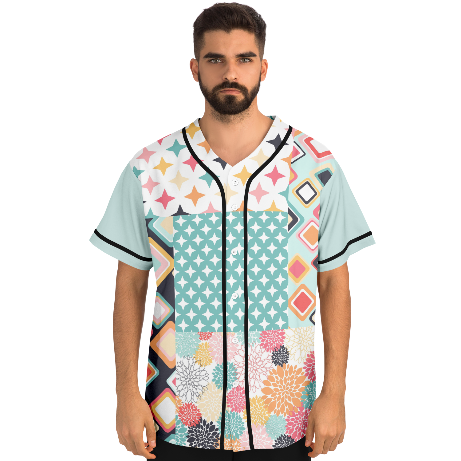 Old Miami Geo Trefoil Patchwork Eco-Poly Button Front Jersey