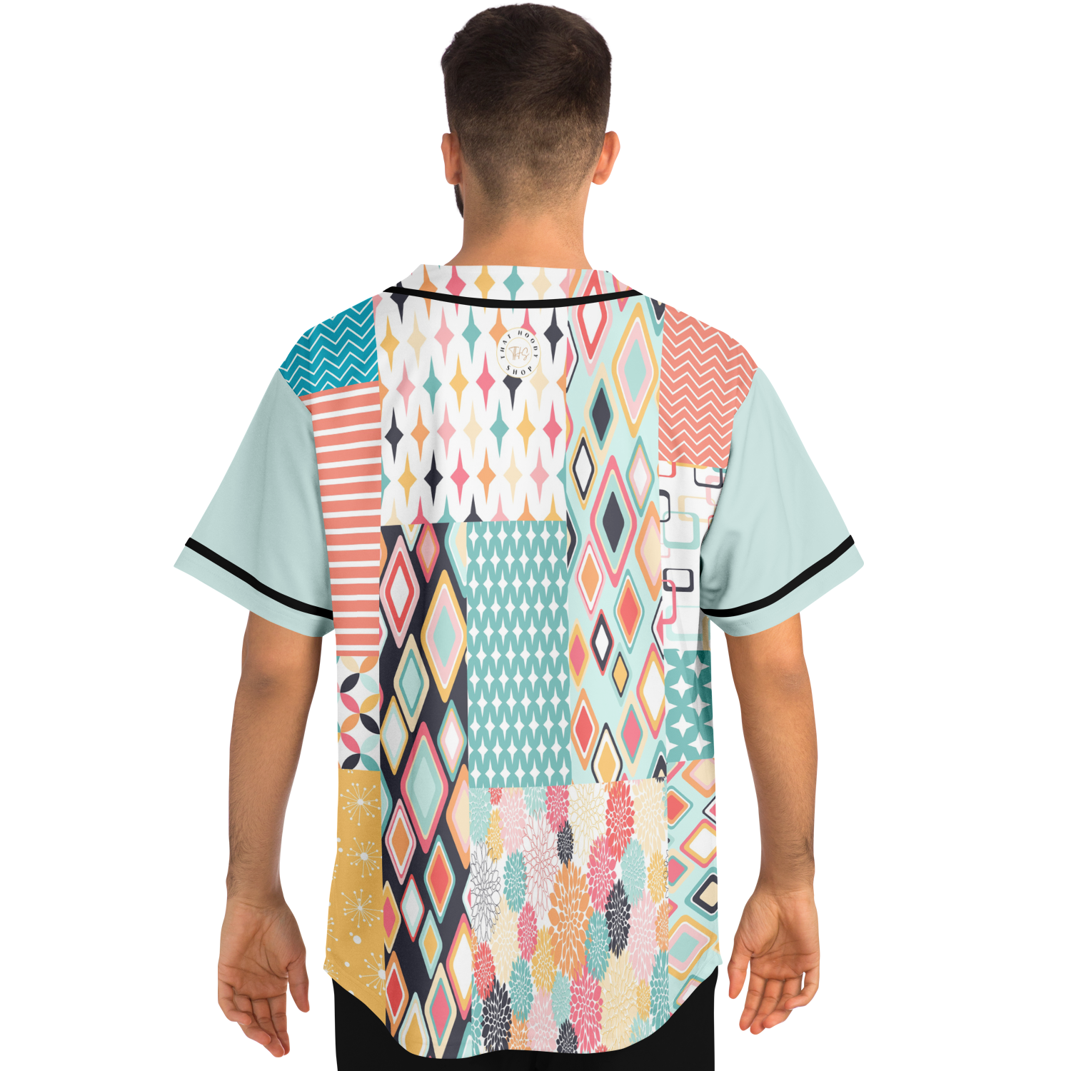 Old Miami Geo Trefoil Patchwork Eco-Poly Button Front Jersey