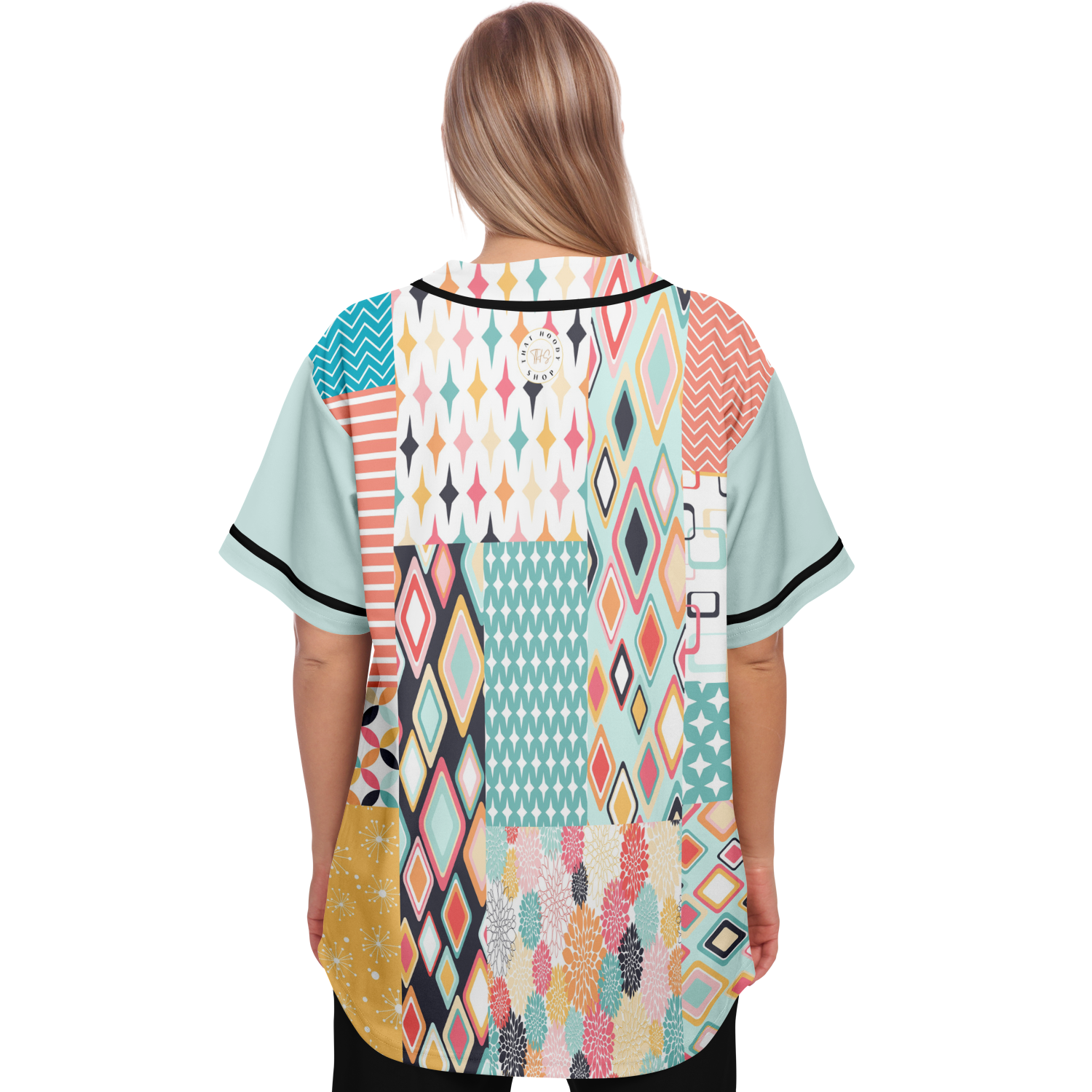 Old Miami Geo Trefoil Patchwork Eco-Poly Button Front Jersey
