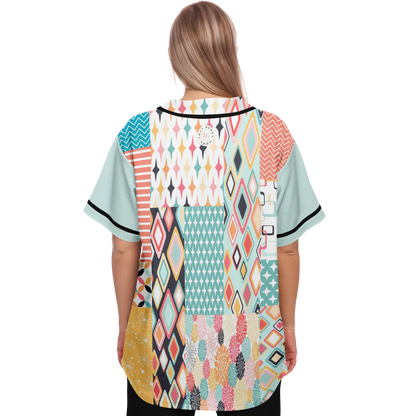 Old Miami Geo Trefoil Patchwork Eco-Poly Button Front Jersey