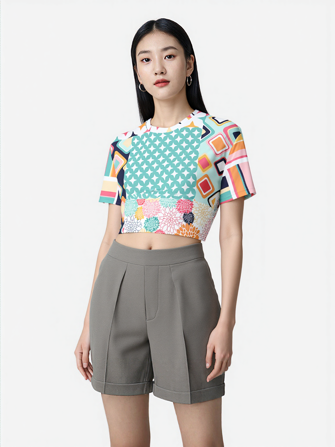 Old Miami Geometric Trefoil Eco-Poly Short Sleeve Cropped Pullover