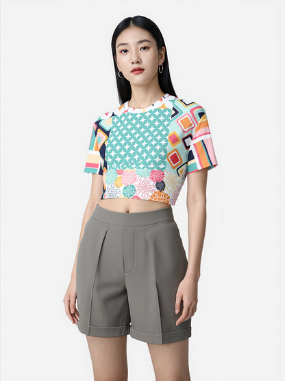 Old Miami Geometric Trefoil Eco-Poly Short Sleeve Cropped Pullover