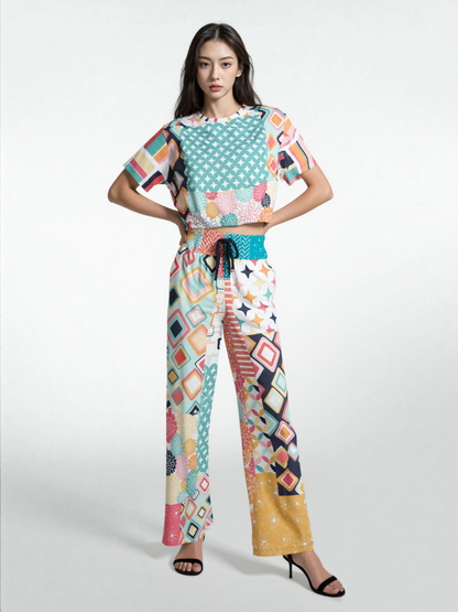 Old Miami Geometric Trefoil Eco-Poly Wide Leg Pants