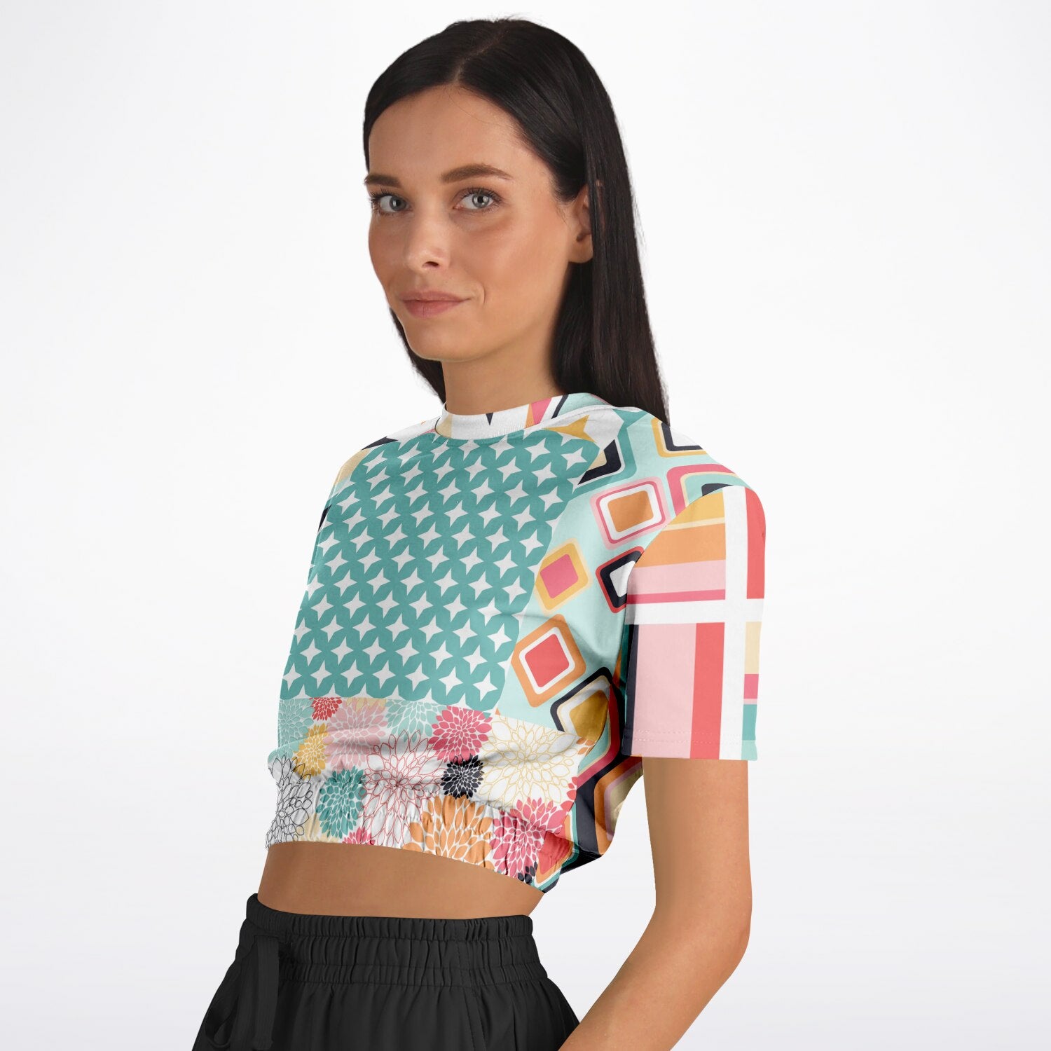 Old Miami Geometric Trefoil Eco-Poly Short Sleeve Cropped Pullover