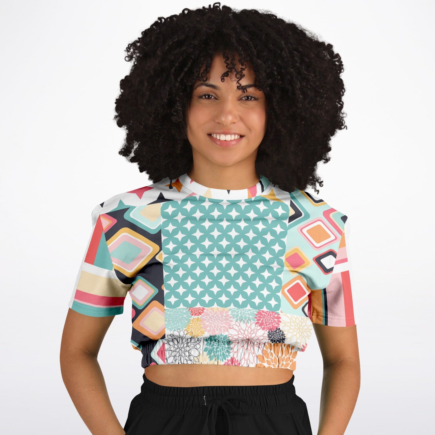 Old Miami Geometric Trefoil Eco-Poly Short Sleeve Cropped Pullover