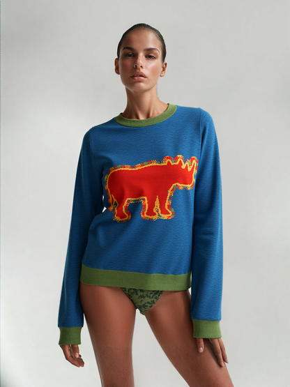 One Horse Rhino Knitted Crewneck Sweater