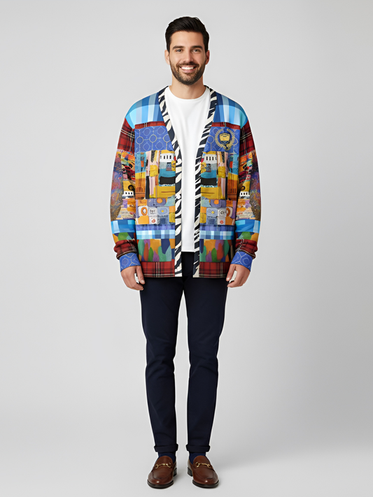 Open Window in Provence Graffiti Patchwork Heavyweight Unisex Cardigan