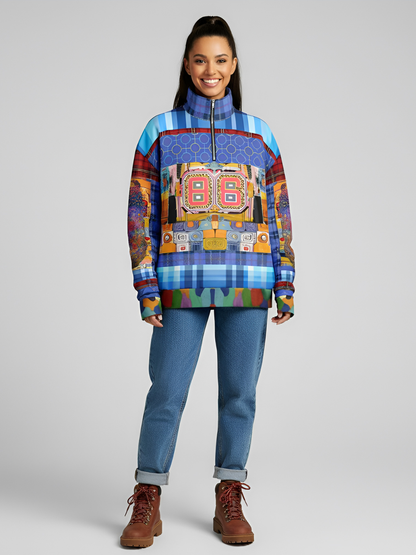 Open Window in Provence Graffiti Patchwork Heavyweight Oversized Quarter Zip Sweatshirt