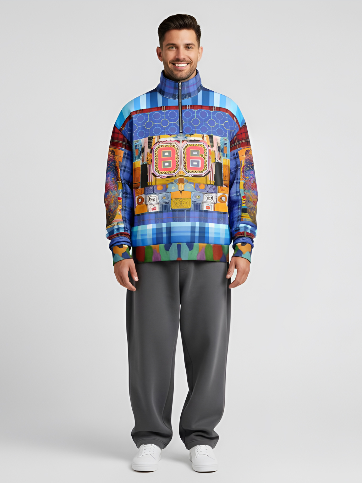 Open Window in Provence Graffiti Patchwork Heavyweight Oversized Quarter Zip Sweatshirt