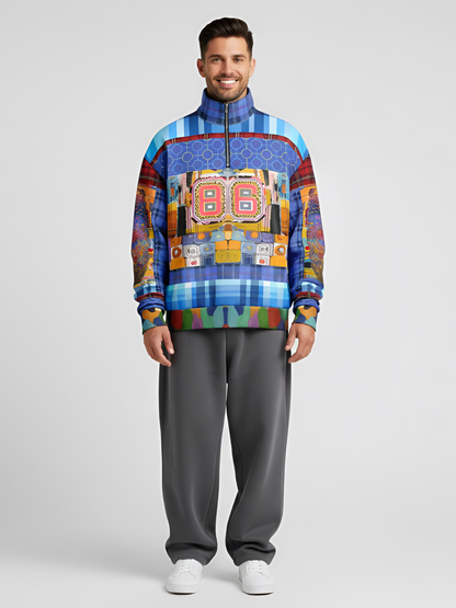 Open Window in Provence Graffiti Patchwork Heavyweight Oversized Quarter Zip Sweatshirt