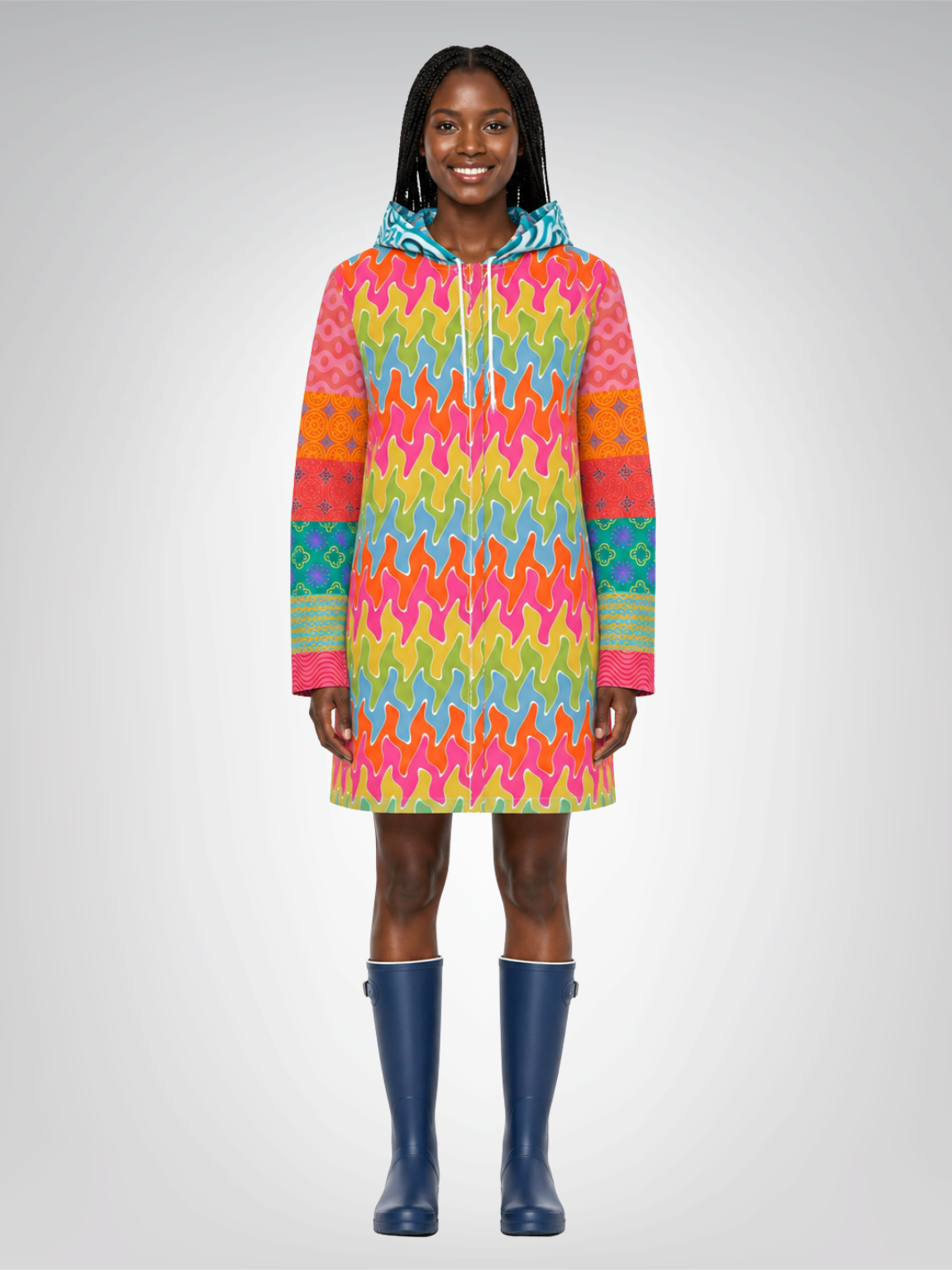 Orange Crush Chevron Flame Womens Hooded Rain Jacket