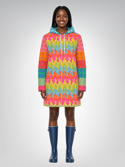 Orange Crush Chevron Flame Womens Hooded Rain Jacket