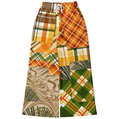 Orange Extrapolation Harvest Plaid Patchwork Eco-Poly Wide Leg Pants
