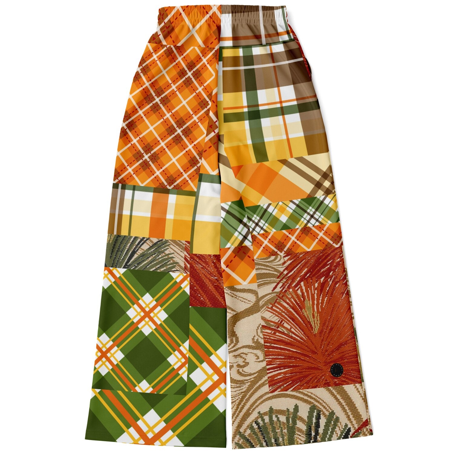 Orange Extrapolation Harvest Plaid Patchwork Eco-Poly Wide Leg Pants