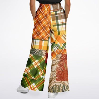 Orange Extrapolation Harvest Plaid Patchwork Eco-Poly Wide Leg Pants