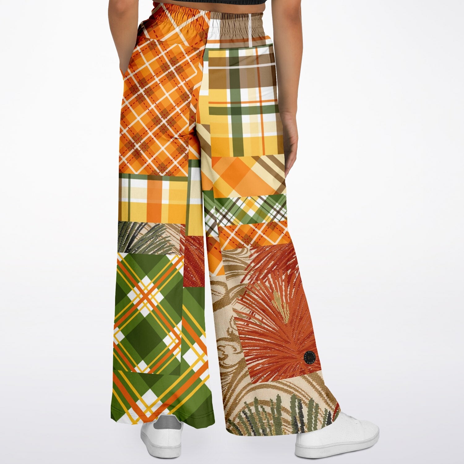 Orange Extrapolation Harvest Plaid Patchwork Eco-Poly Wide Leg Pants