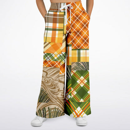 Orange Extrapolation Harvest Plaid Patchwork Eco-Poly Wide Leg Pants