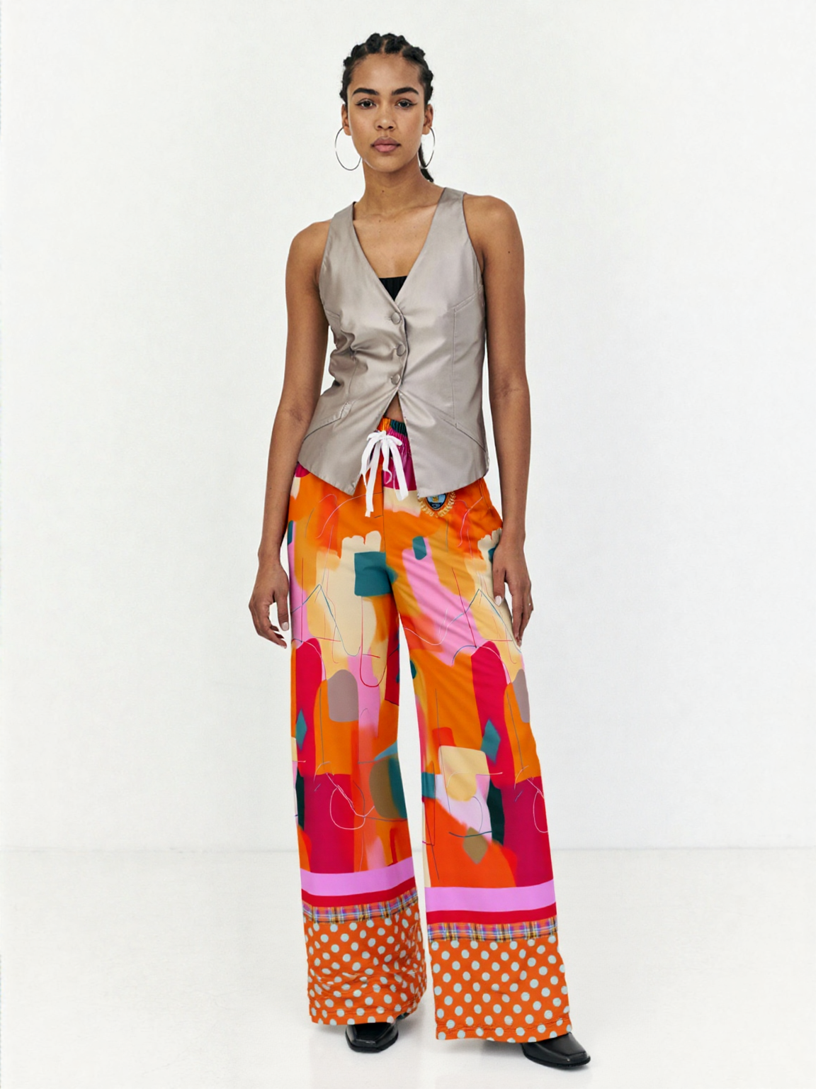 Orange Miramar Abstract Colorblock Eco-Poly Wide Leg Pants