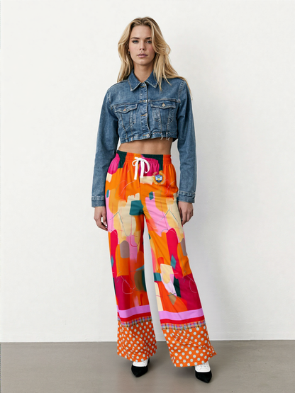 Orange Miramar Abstract Colorblock Eco-Poly Wide Leg Pants