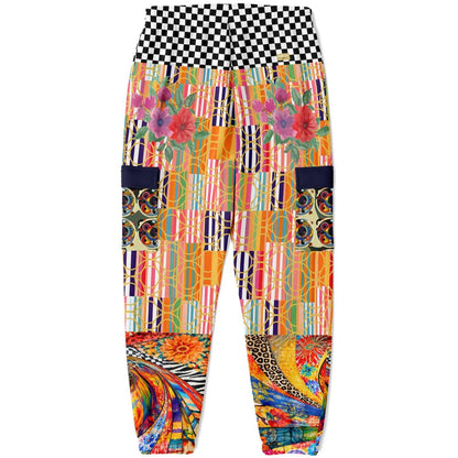 Orange Offset Stripe Floral Eco-Poly Cargo Joggers