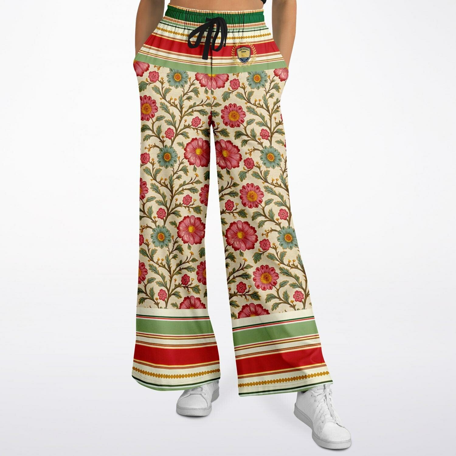 Orange Sari Bloom Floral Eco-Poly Wide Leg Pants
