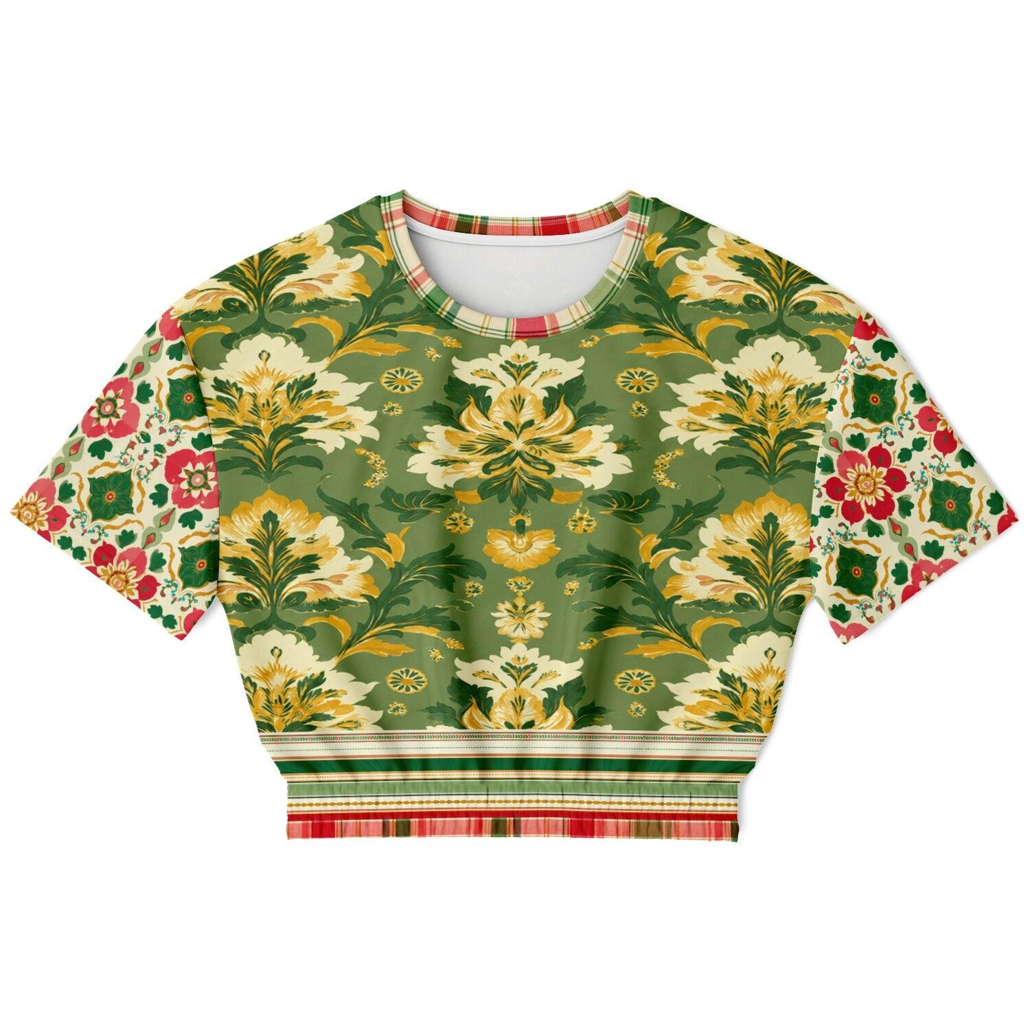 Orange Sari Bloom in Green Jaipur Eco-Poly Short Sleeve Cropped Pullover