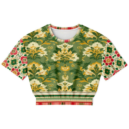 Orange Sari Bloom in Green Jaipur Eco-Poly Short Sleeve Cropped Pullover