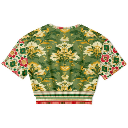 Orange Sari Bloom in Green Jaipur Eco-Poly Short Sleeve Cropped Pullover