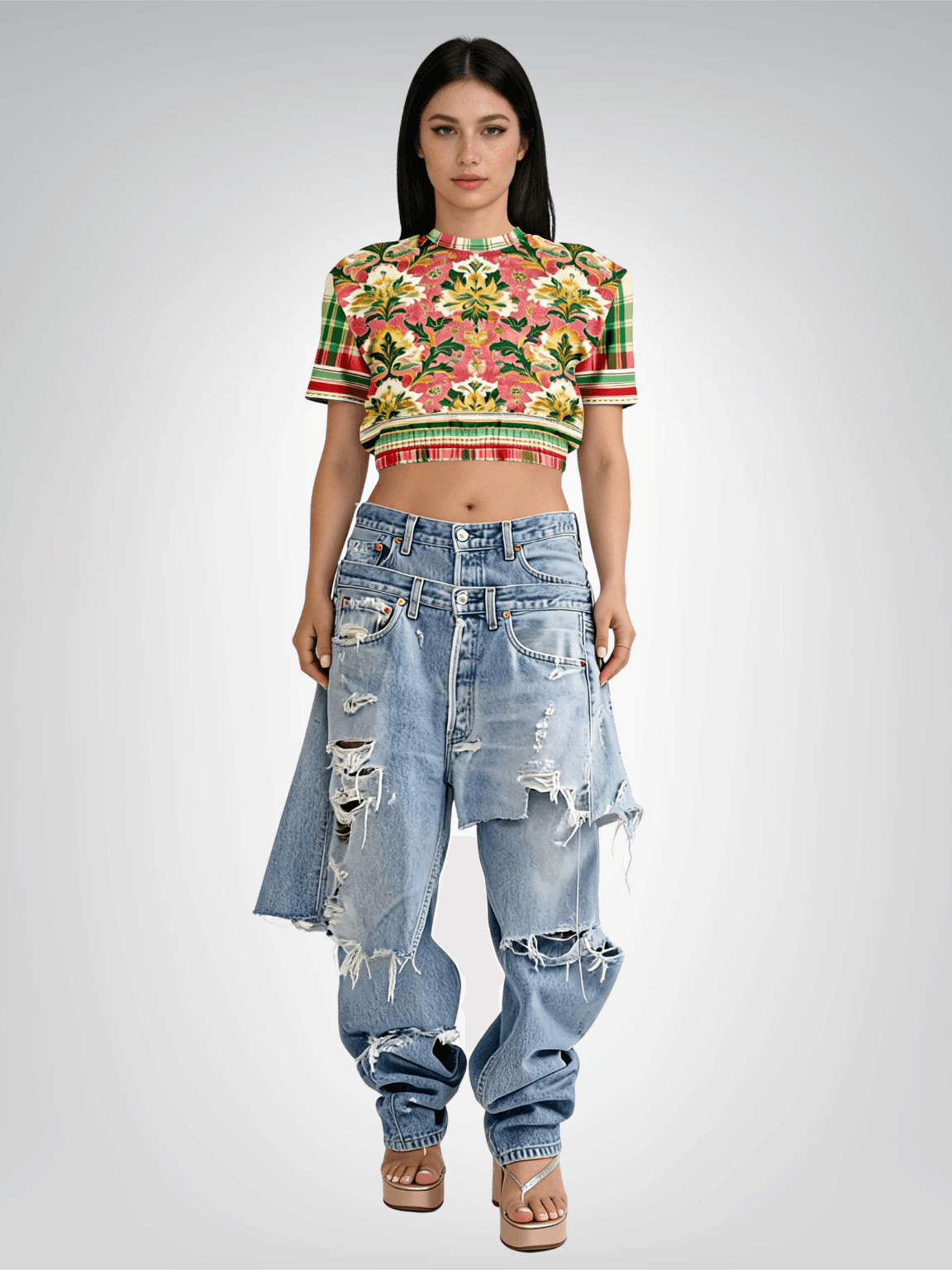 Orange Sari Bloom in Red Jaipur Eco-Poly Short Sleeve Cropped Pullover