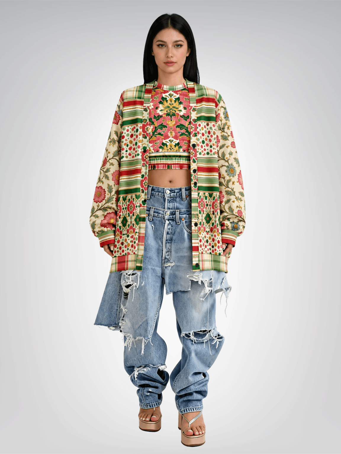 Orange Sari Bloom in Red Jaipur Eco-Poly Short Sleeve Cropped Pullover