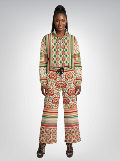 Around the World in Orange Sari Bloom Eco-Poly Wide Leg Pants
