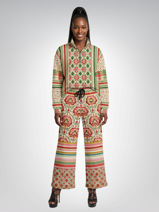 Around the World in Orange Sari Bloom Eco-Poly Wide Leg Pants