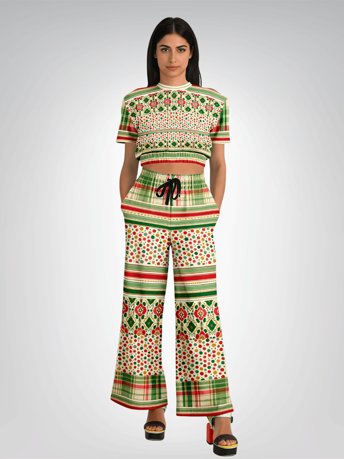 Orange Sari Bloom Floral Eco-Poly Short Sleeve Cropped Pullover