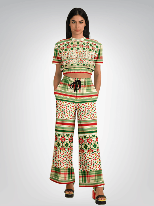 Orange Sari Bloom Floral Eco-Poly Short Sleeve Cropped Pullover