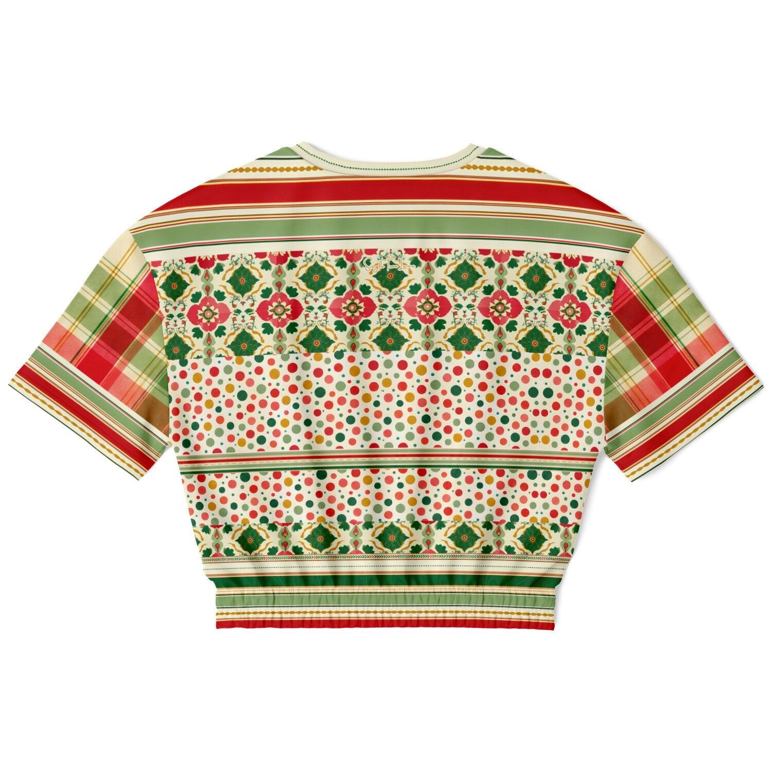 Orange Sari Bloom Floral Eco-Poly Short Sleeve Cropped Pullover