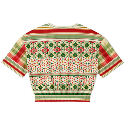 Orange Sari Bloom Floral Eco-Poly Short Sleeve Cropped Pullover