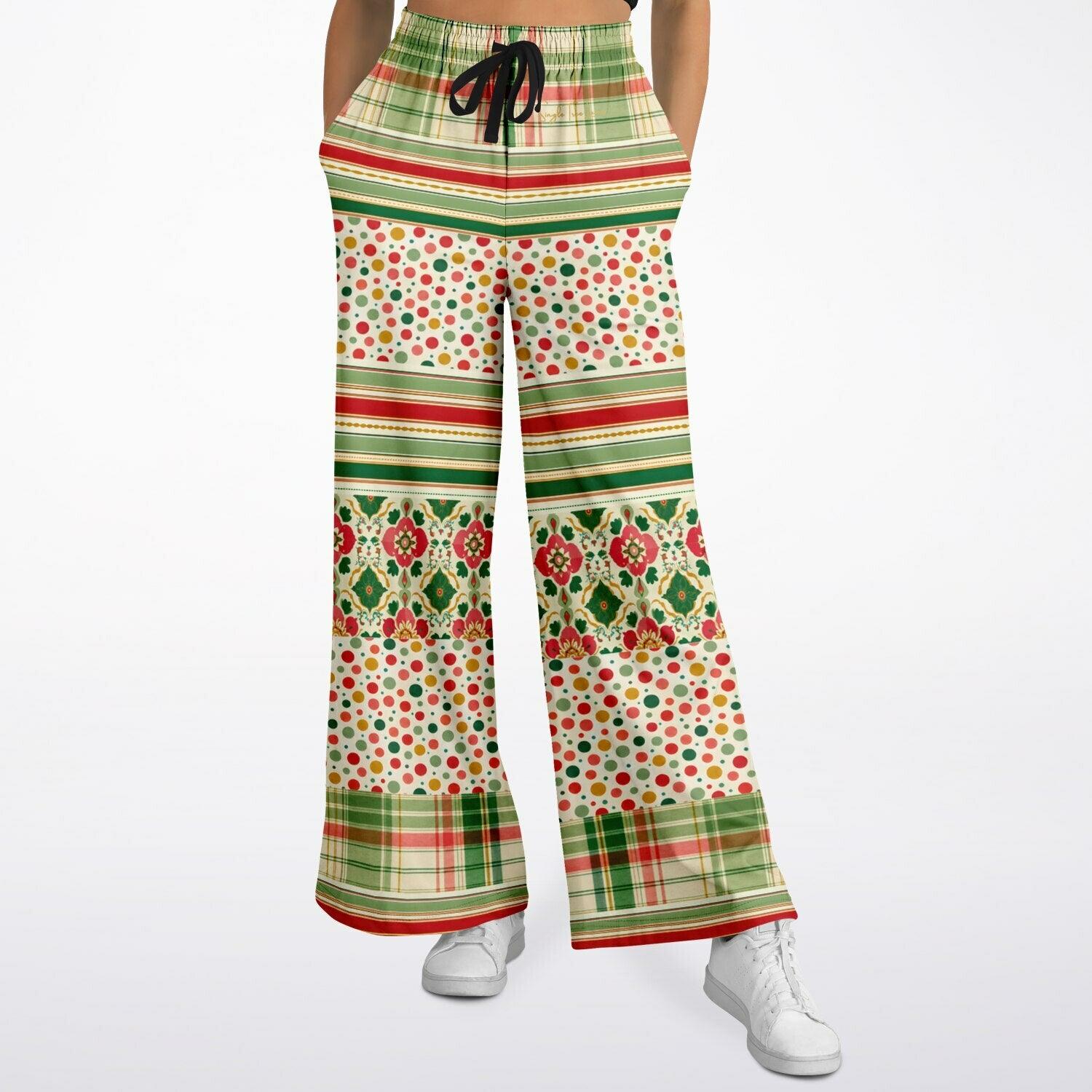 Orange Sari Bloom in Striped Splendor Eco-Poly Wide Leg Pants