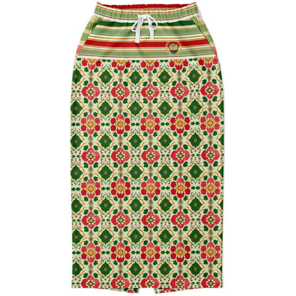 Orange Sari Bloom in Striped Splendor Eco-Poly Long Pocket Skirt