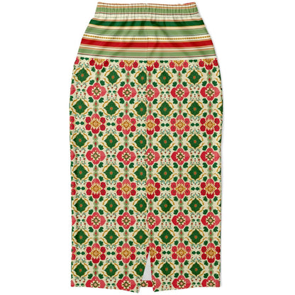 Orange Sari Bloom in Striped Splendor Eco-Poly Long Pocket Skirt
