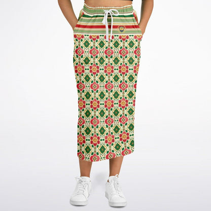 Orange Sari Bloom in Striped Splendor Eco-Poly Long Pocket Skirt