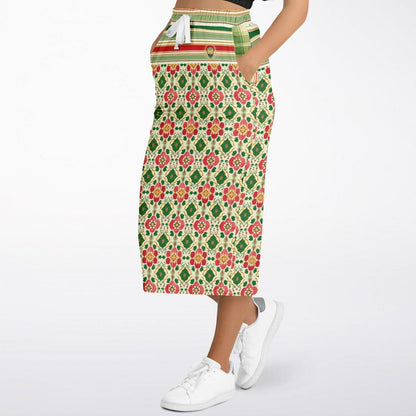 Orange Sari Bloom in Striped Splendor Eco-Poly Long Pocket Skirt