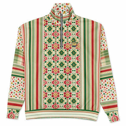 Orange Sari Bloom in Striped Splendor Heavyweight Oversized Quarter Zip Sweatshirt