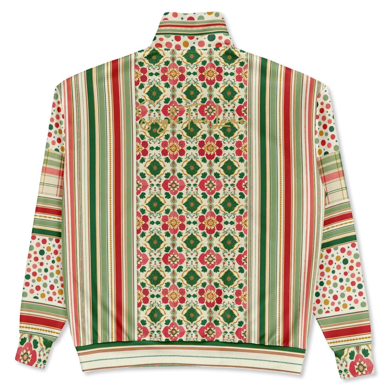 Orange Sari Bloom in Striped Splendor Heavyweight Oversized Quarter Zip Sweatshirt