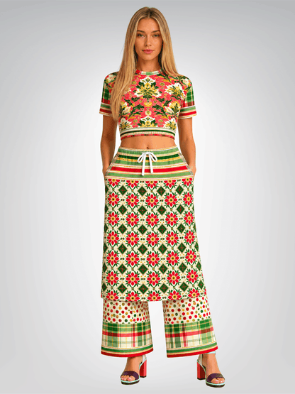 Orange Sari Bloom in Red Jaipur Eco-Poly Short Sleeve Cropped Pullover