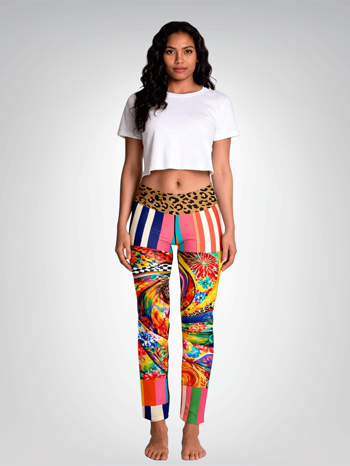 Orange Swirl Sunset Stripe Flare Leggings