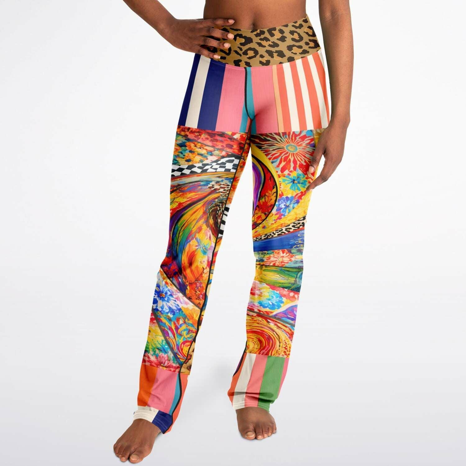 Orange Swirl Sunset Stripe Flare Leggings