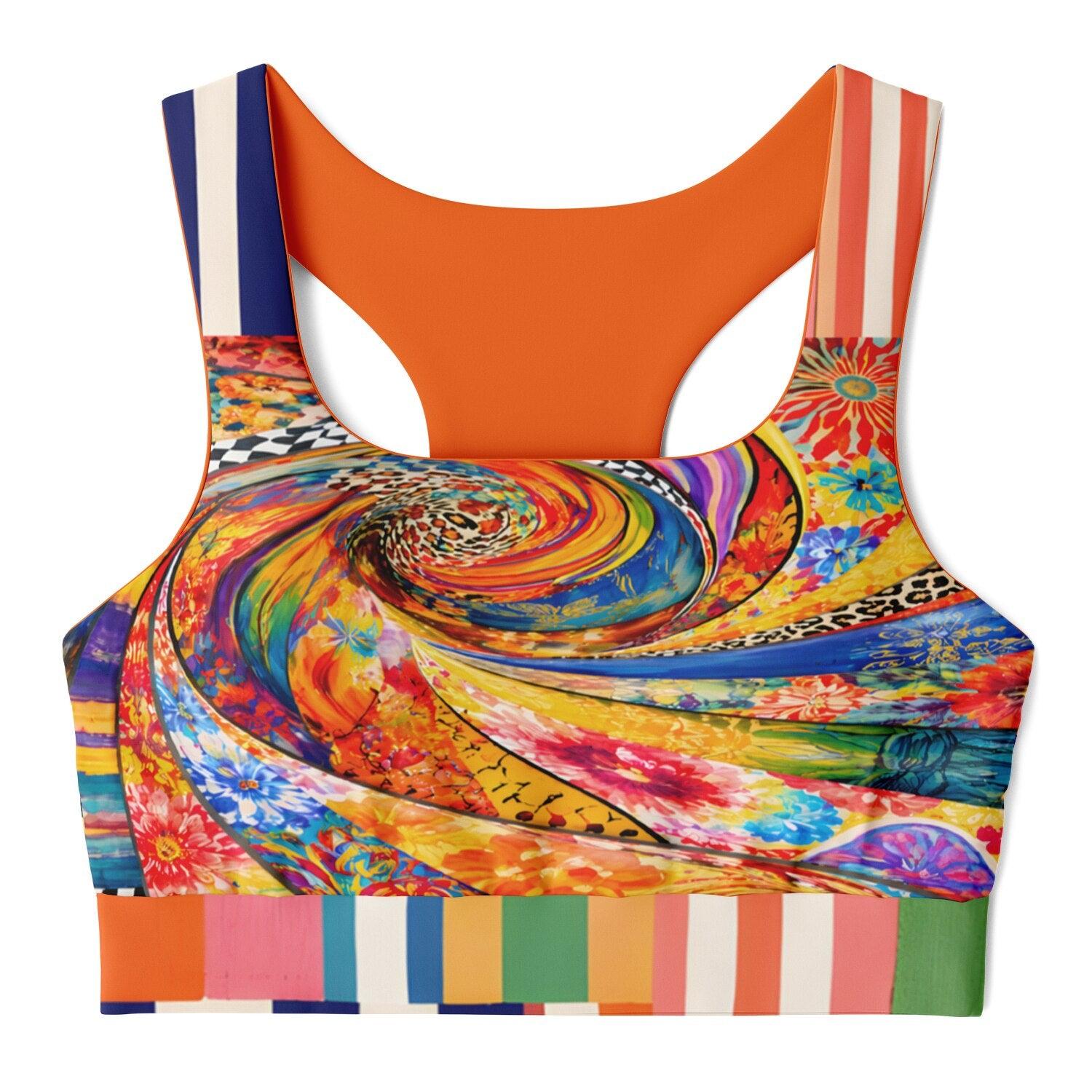Orange Swirl Sunset Stripe Padded Sports Bra